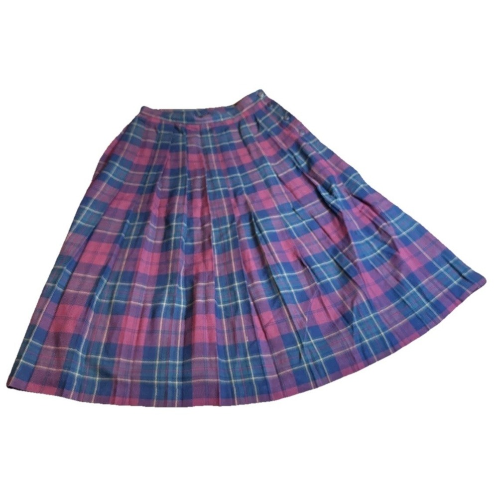Vintage Liz Baker Essentials Plaid Pleated Skirt Womens 12P Red Black Tartan